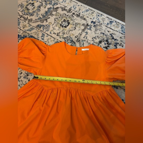 Bold Orange Puff Sleeve Babydoll Mini Dress - Picture 5 of 6